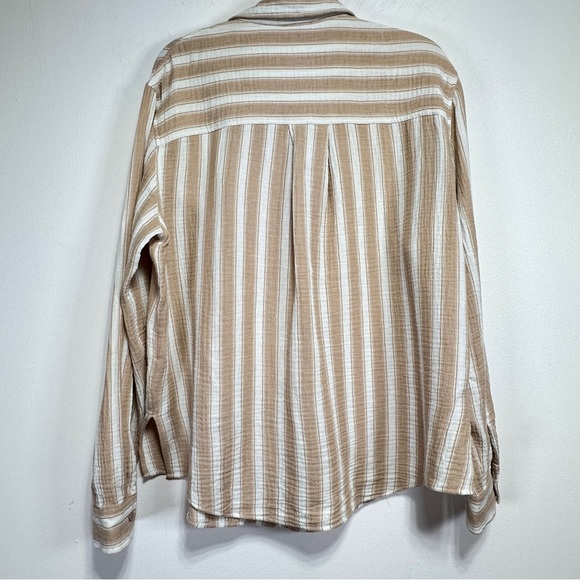 Gentle Fawn Sonia Cotton Gauze Button Down Shirt Sand Stripe Relaxed Fit Size L - Picture 4 of 7